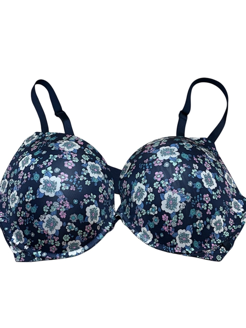 Victoria's Secret Sexy Tee Push-Up Navy Blue Floral Bra Size 40D